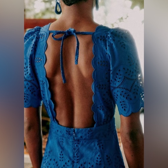 Sézane Ladya Embroidered Midi Dress in Vibrant Blue FR 44/ US 12 - Picture 3 of 13